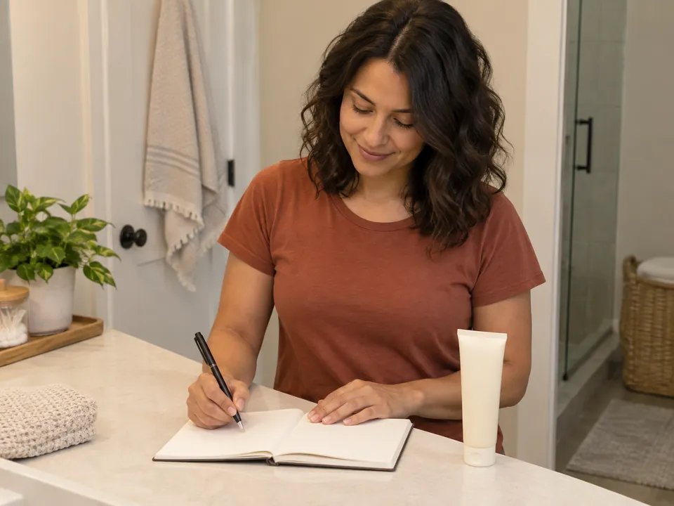 Recording the styling amount in a notebook.