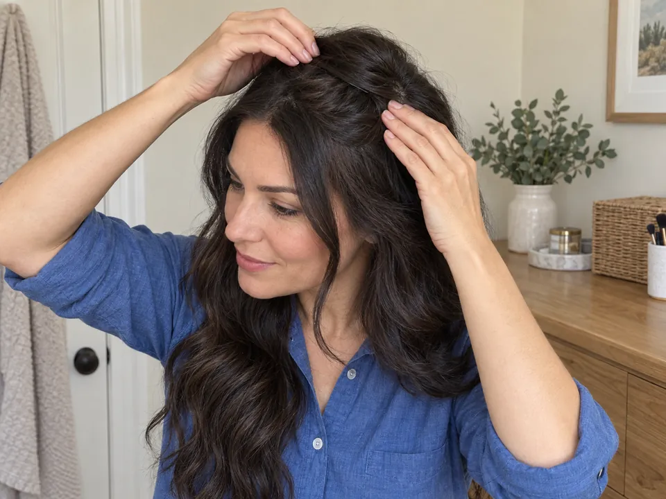 Checking a loosely anchored crown section without pulling the hairline.
