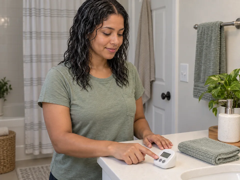 Setting a timer while leaving treated damp hair undisturbed.