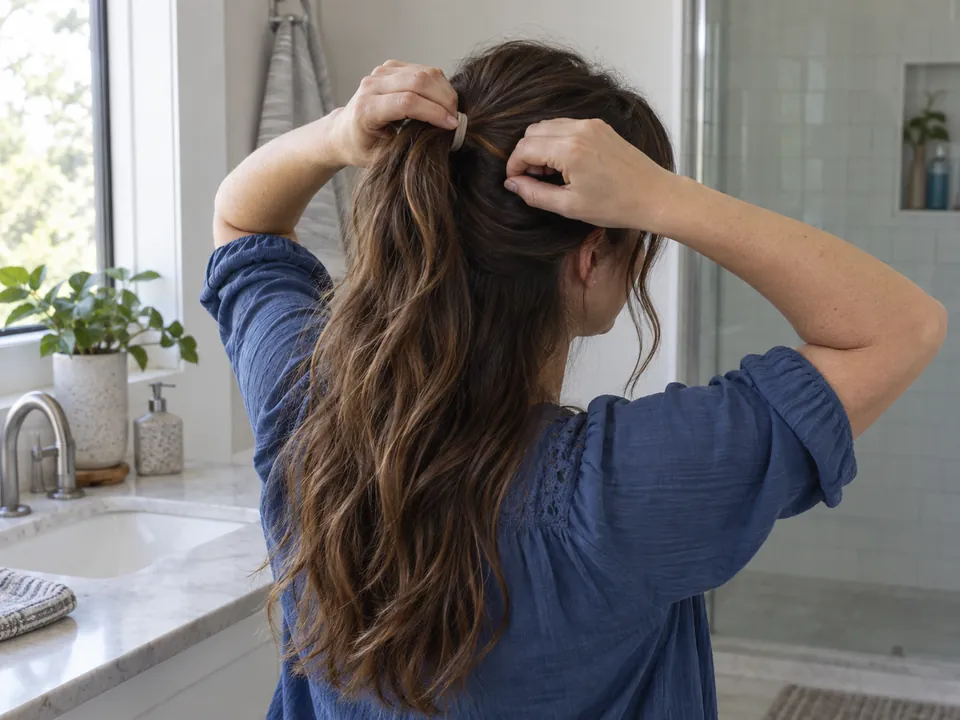 Securing a loose upper ponytail.