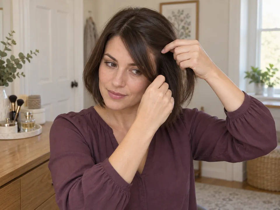Separating the growing fringe from the loose side hair.