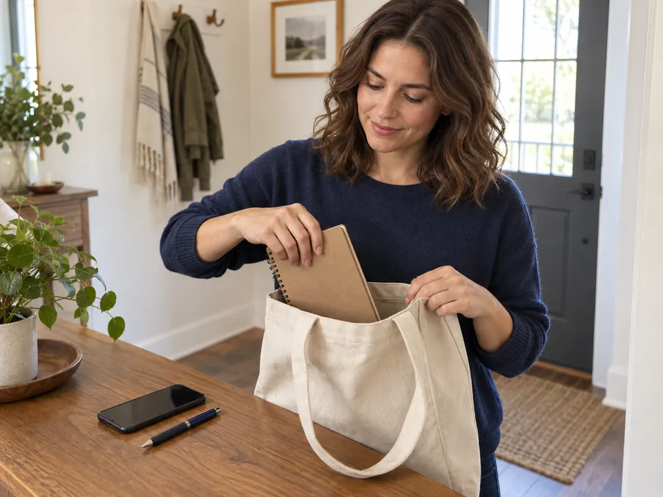 Placing the preparation notes in a bag.