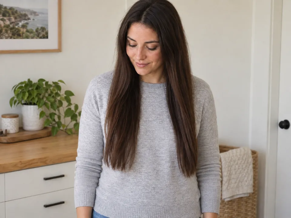 Leaving dry lengths hanging freely with both hands lowered.