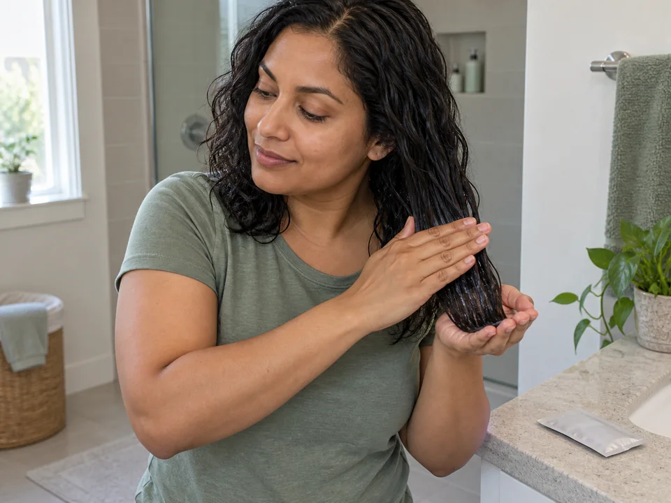 Smoothing dissolved treatment through wet lengths while supporting the ends.